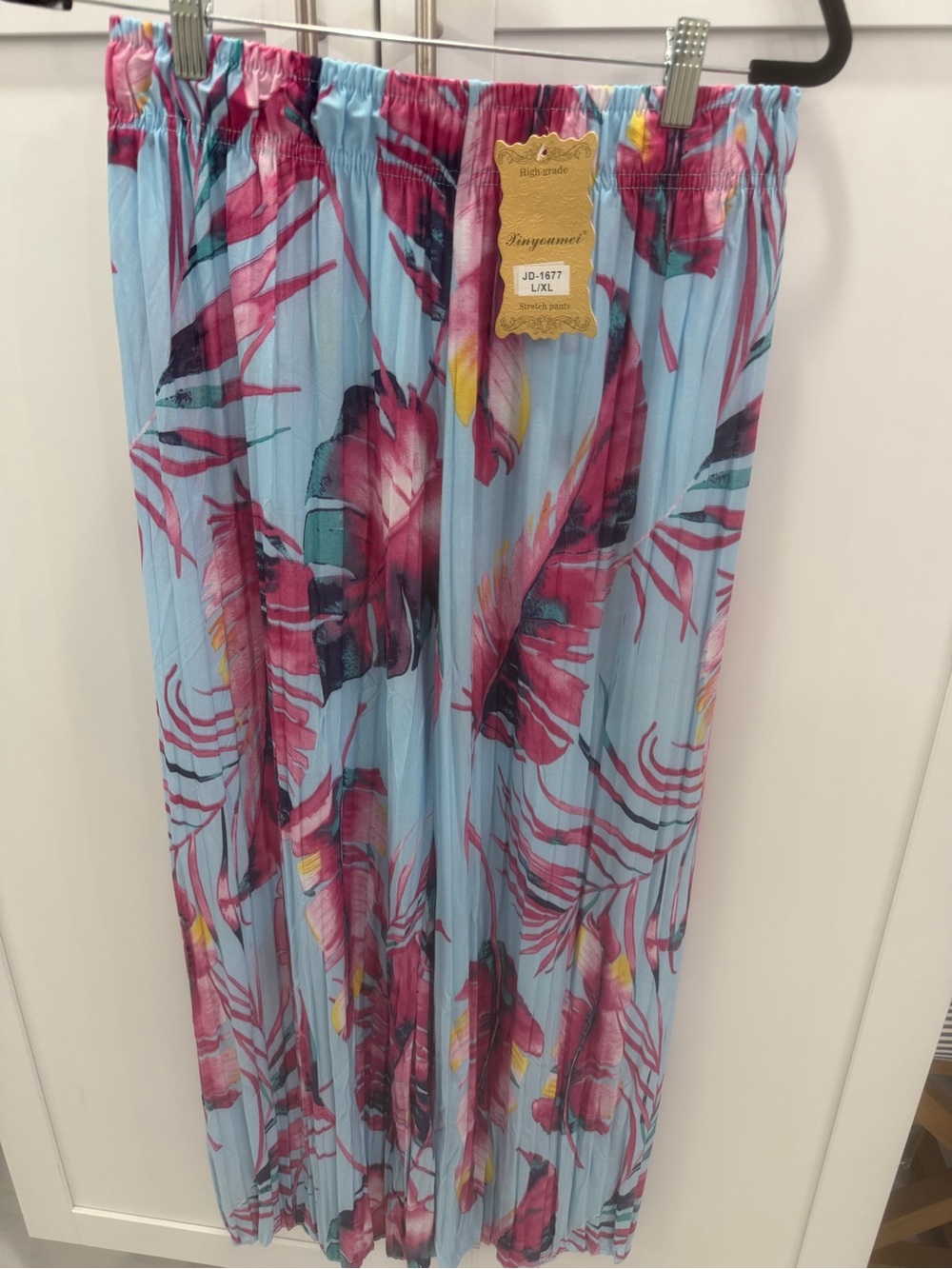 Light Blue with Pink Floral Wide Leg Pants L/XL NWT
